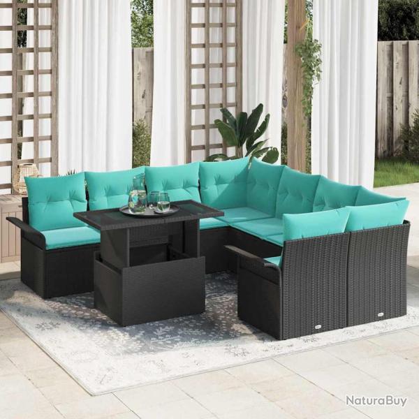 Ensemble de canap� de 9 pcs Noir Poly Rattan
