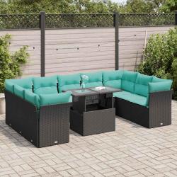 Ensemble de canap&eacute;s de 10 pcs et coussins rotin acacia
