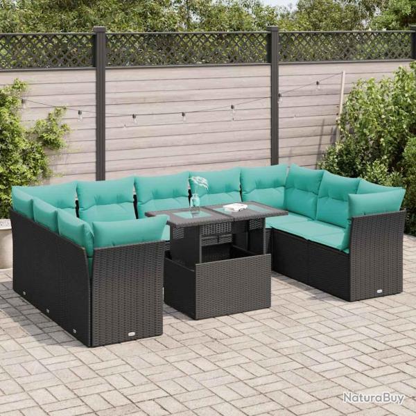 Ensemble de canap�s de 10 pcs et coussins rotin acacia