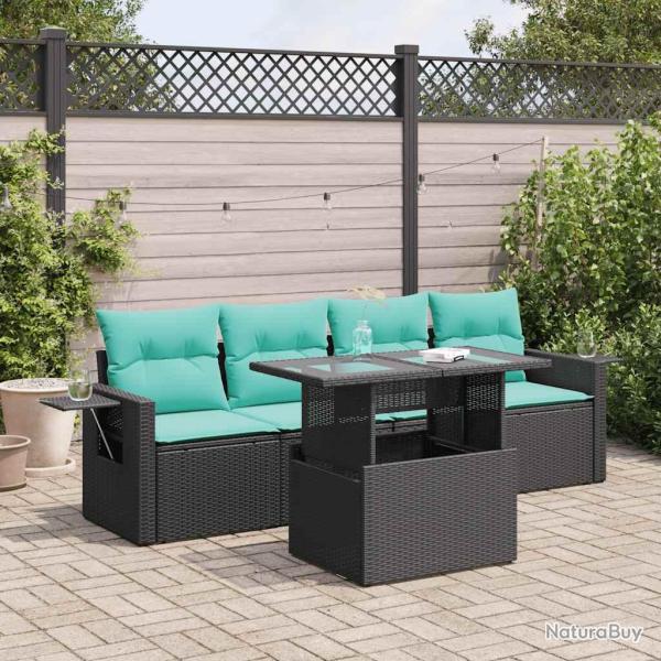 Salon de avec coussins 5pcs noir r�sine tress�e acacia