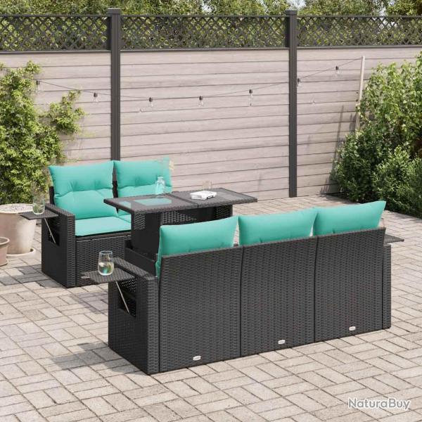 Salon de avec coussins 6pcs noir r�sine tress�e acacia
