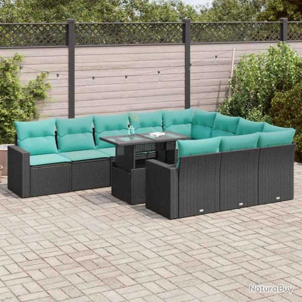 Salon de et coussins 11 pcs noir r�sine tress�e acacia