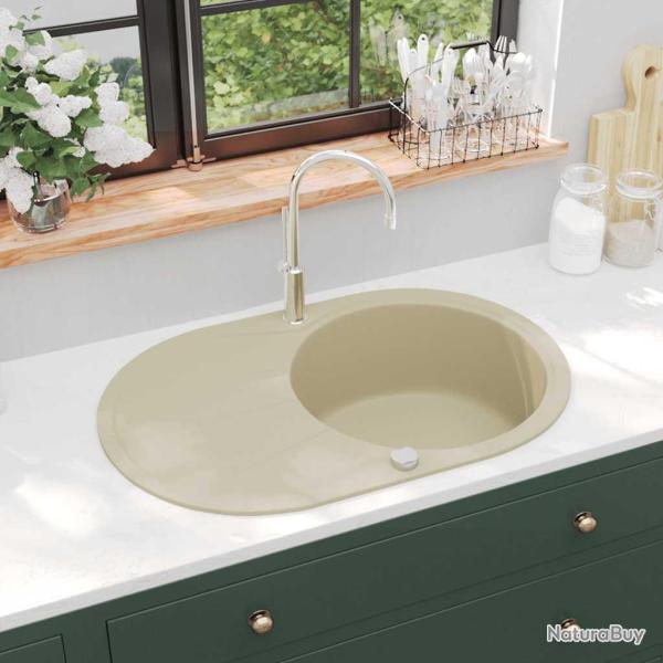 �vier de cuisine Granit Seul lavabo Ovale Beige