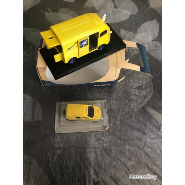 2 voitures miniatures citroen h Michelin  et Renault la poste ,   neuf