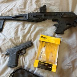 Glock 19 Gen4 + kit conversion Micro Roni CAA + d&eacute;tente Timney + accessoires