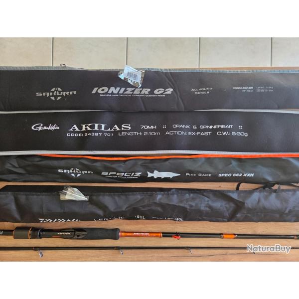 Vends canne casting, spinning ,moulinets et sacs de transport