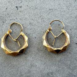 Boucles d'oreilles cr&eacute;oles en or jaune facett&eacute;es - or massif 18 carats