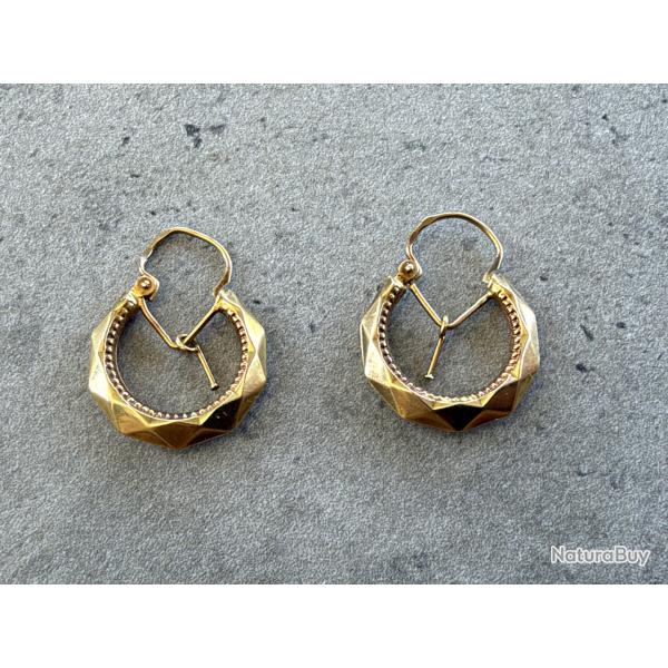 Boucles d'oreilles cr�oles en or jaune facett�es - or massif 18 carats