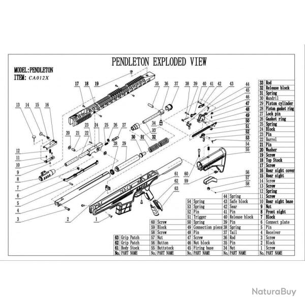 BO Manufacture Pi�ces d�tach�es pour carabine � air PENDLETON BLOCK N�59