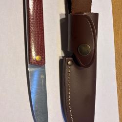 Couteau fixe NKD ( Nordic Knife Design).           Lame 12c27, manche micarta, &eacute;tui cuir