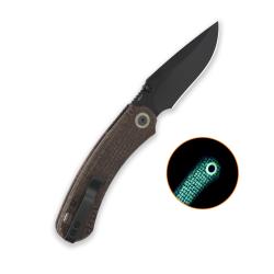 Couteau QSP Coyote Lame Acier Nitro-V Clip Point Manche Micarta Marron Glow Button Clip QS174A1