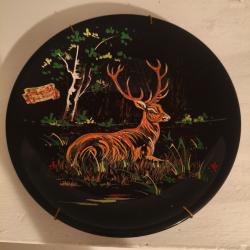 Assiette &Eacute;maux d'Art Fait Main sign&eacute; Tess - Dessin cerf