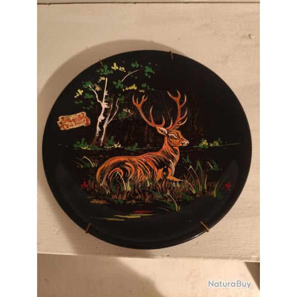 Assiette �maux d'Art Fait Main sign� Tess - Dessin cerf