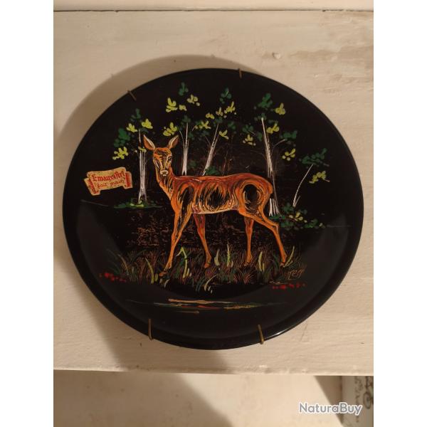 Assiette �maux d'Art Fait Main sign� Tess - Dessin biche