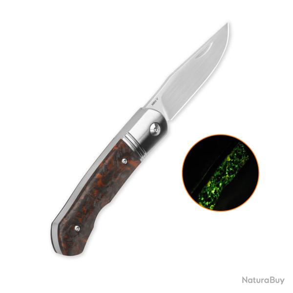 Couteau QSP Heron Lame Acier Nitro-V Satin Manche Shredded CF Orange Glow Slip Joint QS175D