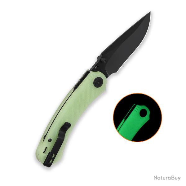 Couteau QSP Coyote Lame Acier Nitro-V Noire Manche G10 Phosphorescent Button Liner Lock QS174B2