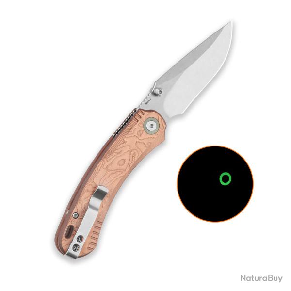 Couteau QSP Coyote Lame Acier Nitro-V SW Clip Point Manche G10 Copper Foil Button Liner Lock QS174C1