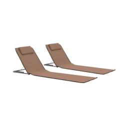 Tapis plage pliable acier tissu marron 160x53x47 cm dossier r&eacute;glable 2 pcs