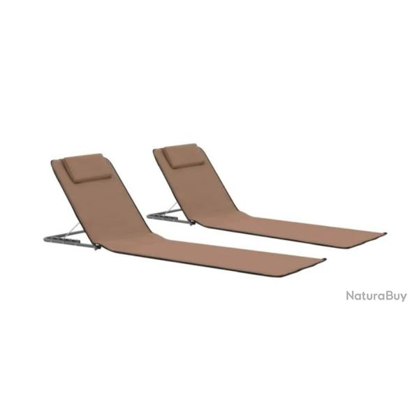 Tapis plage pliable acier tissu marron 160x53x47 cm dossier r�glable 2 pcs