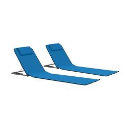 Tapis plage pliable acier tissu bleu 160x53x47 cm dossier r&eacute;glable 2 pcs
