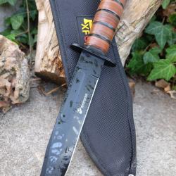 Couteau Tactical Marines Combat Mtech Lame Acier 3Cr13 Black Manche Cuir Etui Style Ka-bar