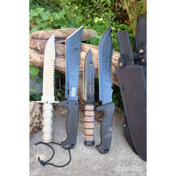 Lot de 4 Bowies Couteau Lame Acier 3Cr13 Manche ABS/Acier Etui LOT POUR REVENDEURS Survie Outlaw