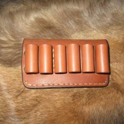 Cartouchi&egrave;re en Cuir Naturel pour 6 Balles en Calibre 45 /70 port &agrave; la Ceinture( Fait &agrave; la Main)