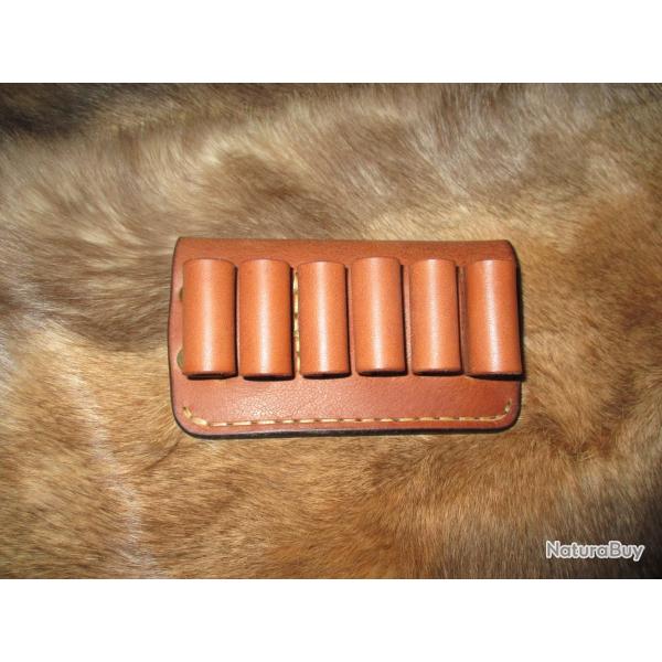 Cartouchi�re en Cuir Naturel pour 6 Balles en Calibre 45 /70 port � la Ceinture( Fait � la Main)