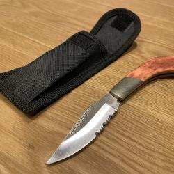 Couteau de poche pliant David Maniago (Italie) - Manche fa&ccedil;on loupe de bois & &eacute;tui