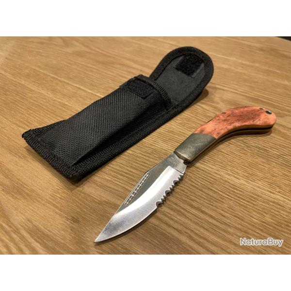 Couteau de poche pliant David Maniago (Italie) - Manche fa�on loupe de bois & �tui