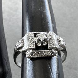 Bague tank or blanc 18 carats et diamant - taille 52