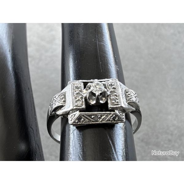 Bague tank or blanc 18 carats et diamant - taille 52