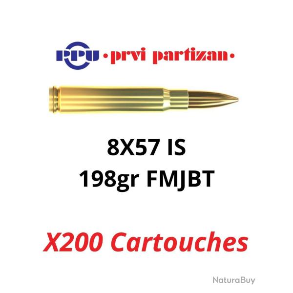 Vente express ! 200 cartouches PPU Partizan Cal. 8x57 IS - 198 grs FMJBT