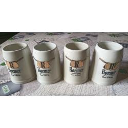 Vends lot de 4 chopes &agrave; bi&egrave;re en porcelaine de la brasserie Roemer &agrave; Pfaffenhoffen 33cl