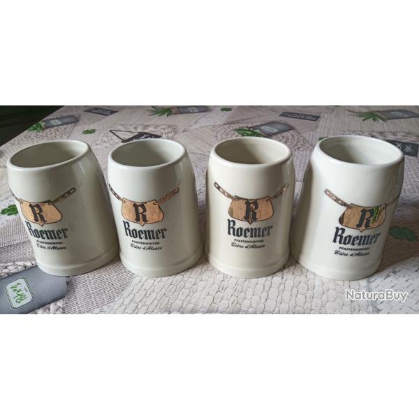 Vends lot de 4 chopes � bi�re en porcelaine de la brasserie Roemer � Pfaffenhoffen 33cl