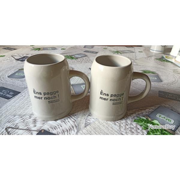 Vends un lot de deux chopes � bi�re en gr�s 33cl