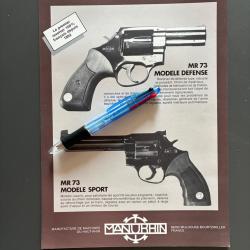 Flyer Feuillet technique revolver MANURHIN  MR 73 police mod&egrave;le d&eacute;fense et sport
