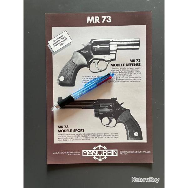Flyer Feuillet technique revolver MANURHIN  MR 73 police mod�le d�fense et sport