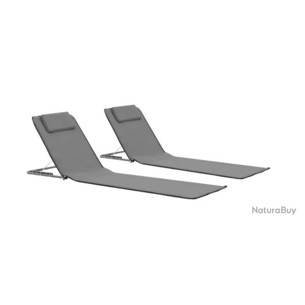 Tapis plage pliable acier tissu gris 160x53x47 cm dossier r�glable 2 pcs