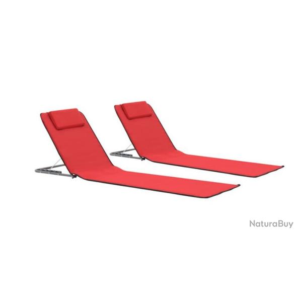 Tapis plage pliable acier tissu rouge 160x53x47 cm dossier r�glable 2 pcs