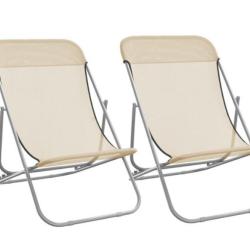 Chaises plage pliantes textil&egrave;ne acier enduit poudre r&eacute;glables lot 2