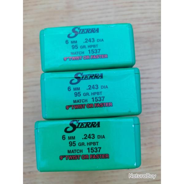 Ogives Sierra 6mm 95 grains HPBT Match