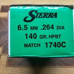 Lot 500 Ogives Sierra 6,5 / .264 en 140 grains 1740