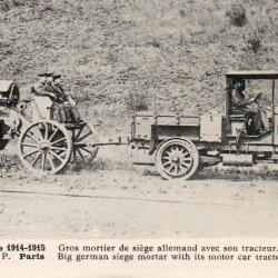 Carte postale d'un mortier de si&egrave;ge allemand avec son tracteur - N&deg;8557