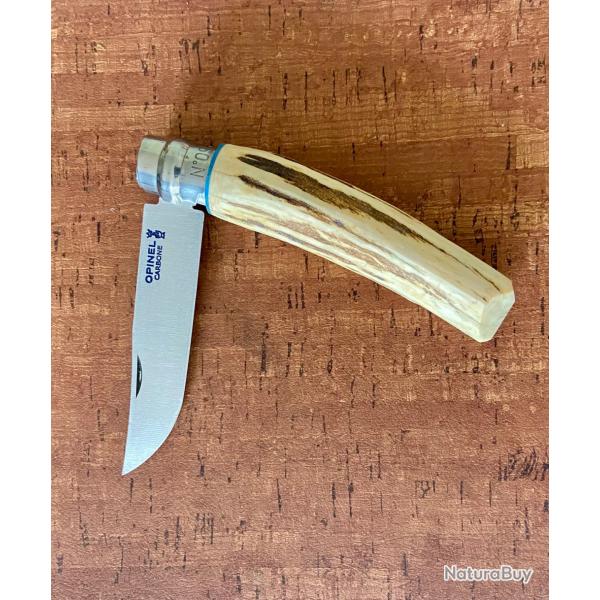 Couteau de poche Opinel N�09 custom bois de cerf. Lame carbone.