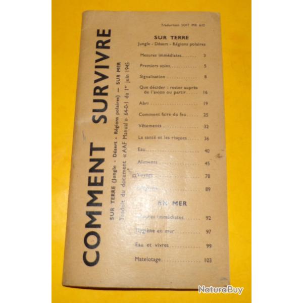 LIVRET COMMENT SURVIVRE SUR TERRE ( JUNGLE-DESERT-REGIONS POLAIRES ) - SUR MER , TRADUIT DU DOCUMENT