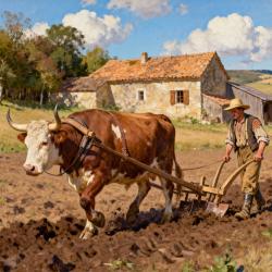 Affiche 30x40cm paysan avec vache