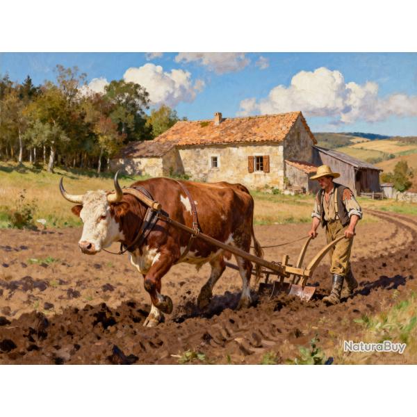 Affiche 30x40cm paysan avec vache