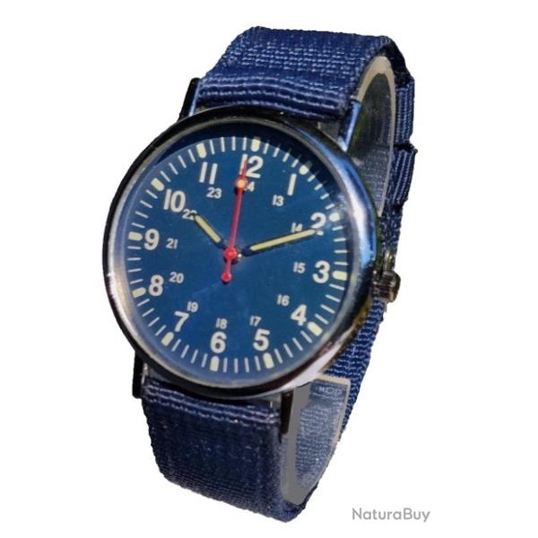 Montre Gemius Arm�e Militaire Style Aviateur Sport Bracelet Tissu MARINE