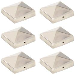 Bouchons de poteau de cl&ocirc;ture pyramidaux 6 pcs Inox 81x81 mm
